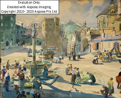 "Marktplatz in Hall" (in Tirol) by Oskar Laske, 1923