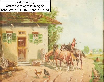 (München 1875-1954 Greding) Pferde an der Tränke by Karl Rohrhirsch