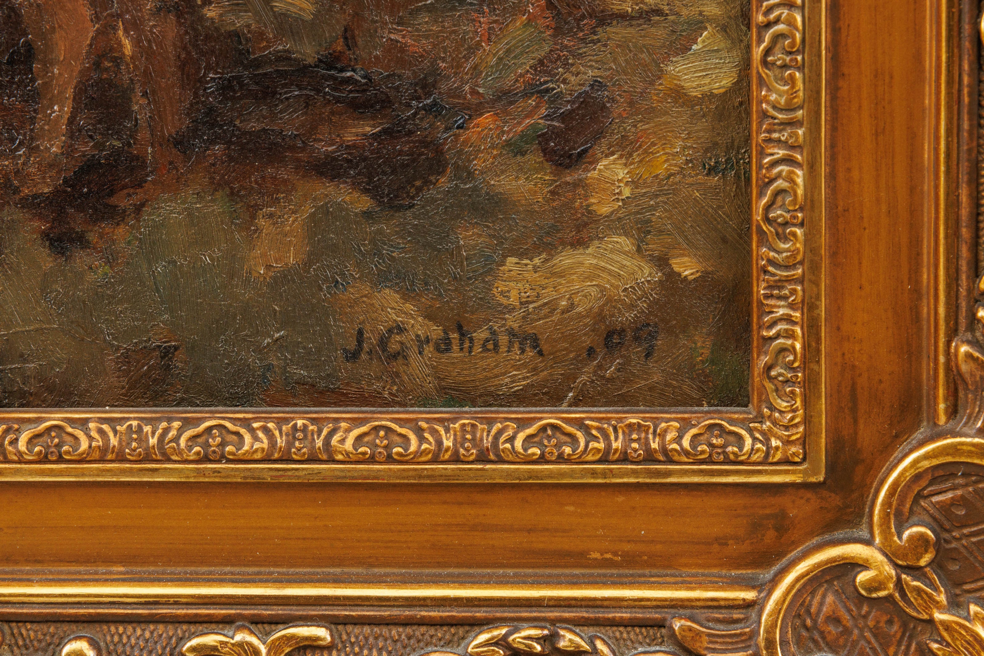 Artwork by J. Graham, Resting shepherd with cows, 1909, Made of Oil on panel