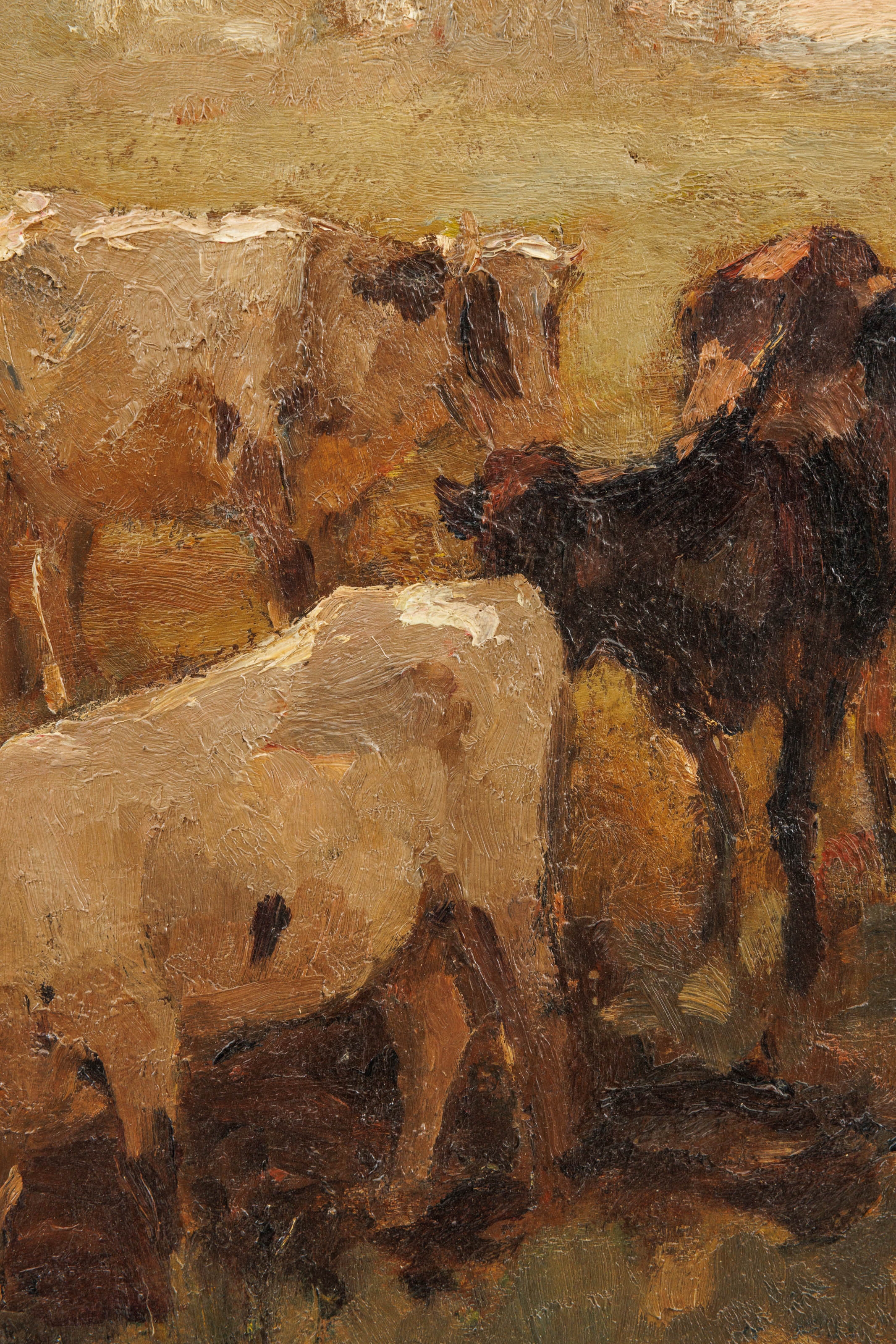 Artwork by J. Graham, Resting shepherd with cows, 1909, Made of Oil on panel