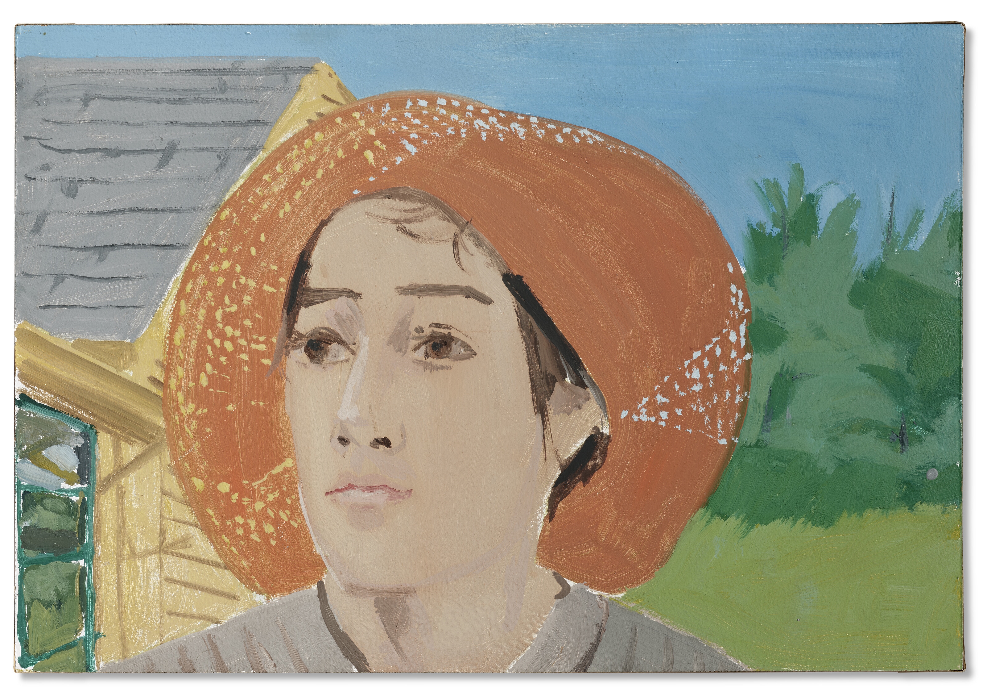 Artwork by Alex Katz, Orange Hat I, Made of oil on board