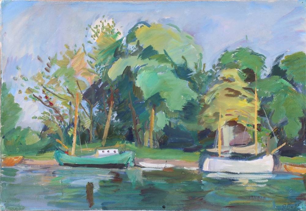 Artwork by Johann Peter Linde, Kutter in der Travemündung vor dem Priwall, Made of tempera on paper