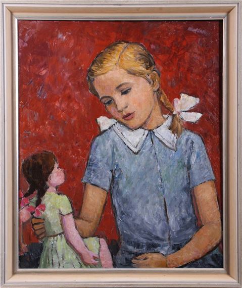 Mädchen, seine Puppe betrachtend by Wegener Jürgen