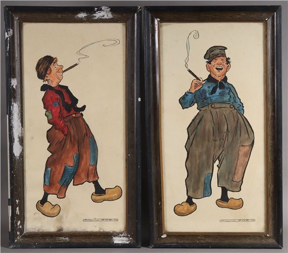 A pair of coloured lithographs after Will Owen (1869-1957) depicting cartoon male figures - Will Owen
