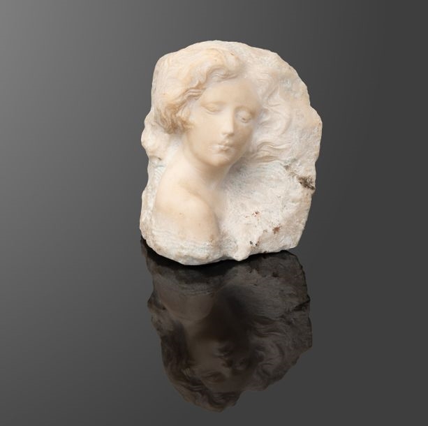 Artwork by Léon Binet, Head of a young sleeping woman, Made of Marble sculpture