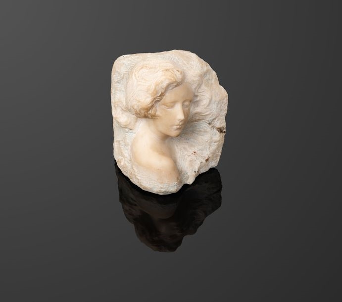 Artwork by Léon Binet, Head of a young sleeping woman, Made of Marble sculpture