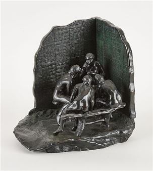 Sculpture en bronze à patine foncée: "Les Causeuses