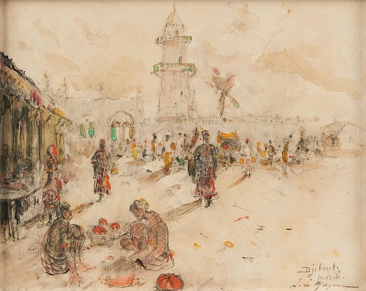 Artwork by Adrien Jean Le Mayeur de Merprés, Marché à Djibouti., Made of Mixed media on paper