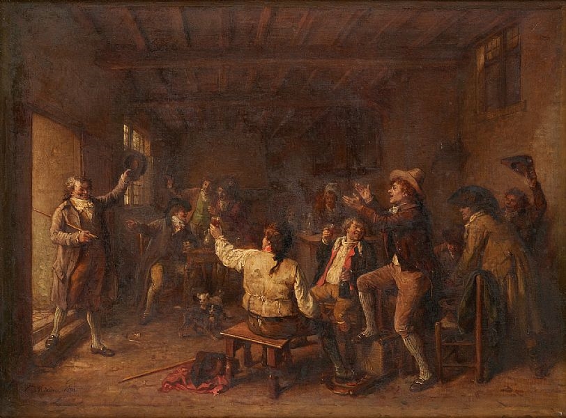 Artwork by Jean Baptiste Madou, L’entrée du boute-en-train., Made of oil on canvas