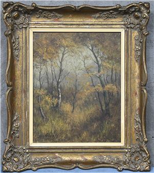Boszicht in herfst.” Olieverf op doek. Gesigneerd - Jos Stokbroeckx