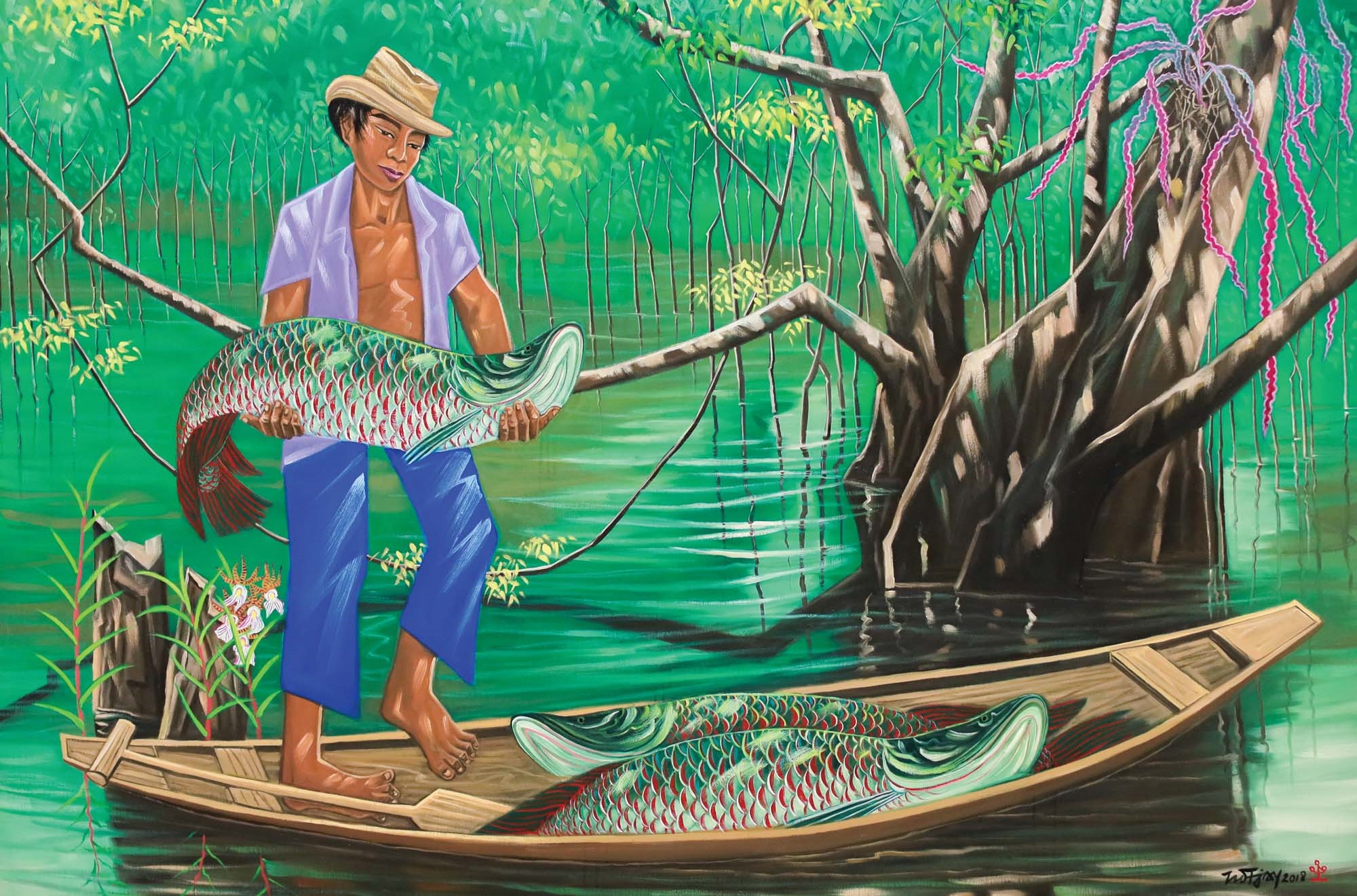Artwork by Tio Tjay, Fisherman (Nelayan), Made of Oil on canvas
