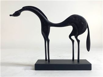 MALI DOGON BANBARA (XXème s) : Cheval en bronze à patine brune reposant sur un socle en marbre noir - Mali Dogon