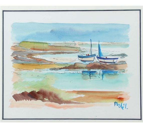 "Bateaux amarrés à Doëlan" by Louis Mahé