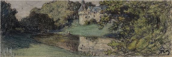 ALPHONSE RUY (FRENCH 1853-1900): A PASTEL DRAWING ON PAPER DEPICTING A CHATEAU - Alphonse Ruy