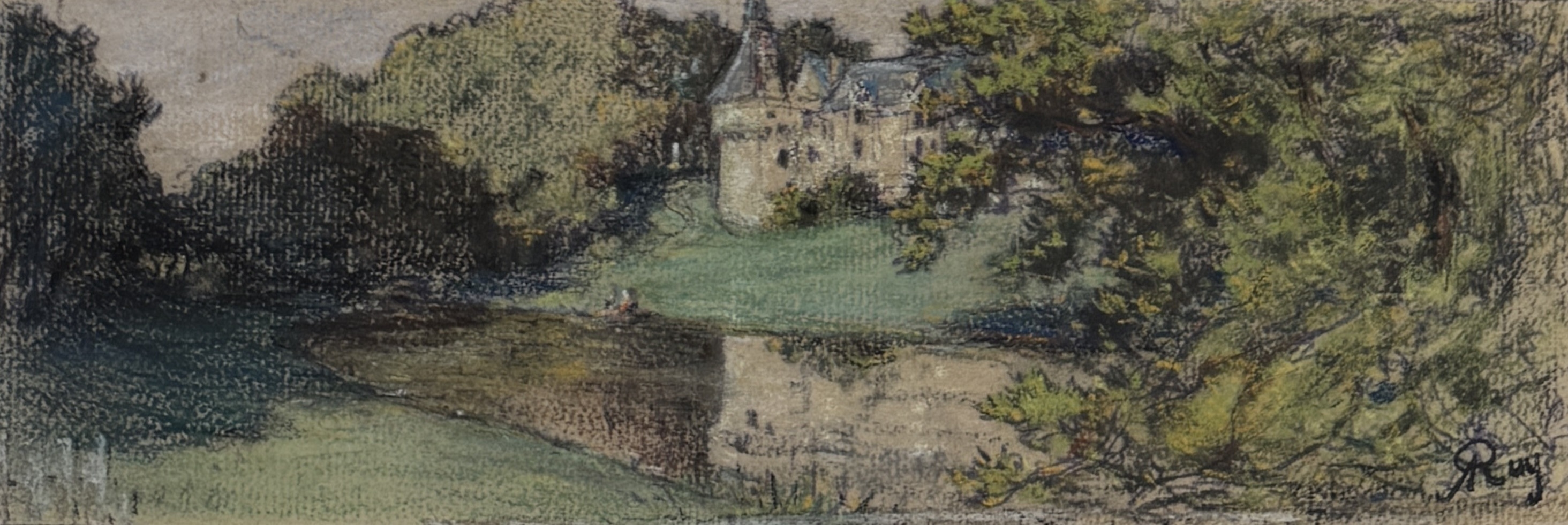 Artwork by Alphonse Ruy, ALPHONSE RUY (FRENCH 1853-1900): A PASTEL DRAWING ON PAPER DEPICTING A CHATEAU, Made of PASTEL DRAWING ON PAPER