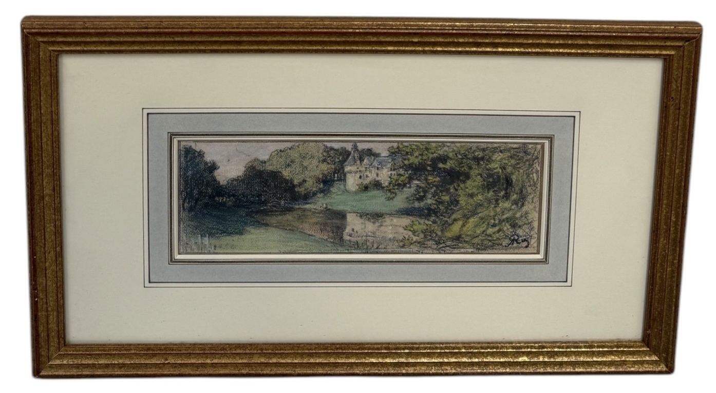 Artwork by Alphonse Ruy, ALPHONSE RUY (FRENCH 1853-1900): A PASTEL DRAWING ON PAPER DEPICTING A CHATEAU, Made of PASTEL DRAWING ON PAPER