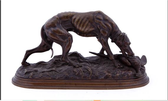 Pointer And Pheasant Bronze Sculpture portraying a hunting scene by Jules Moigniez, 19th Century