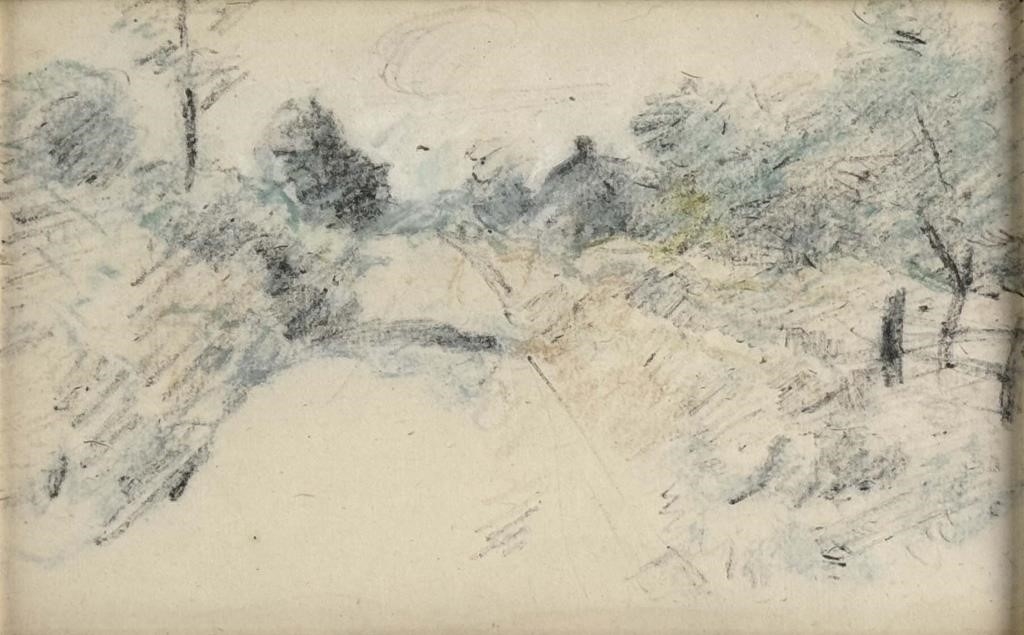 Artwork by John Henry Twachtman, ROAD SCENE, Made of PASTEL & CHARCOAL