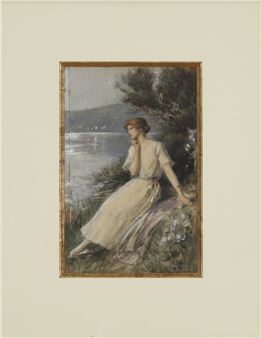 Woman at the water's edge; Woman on a terrace - Albert Lynch