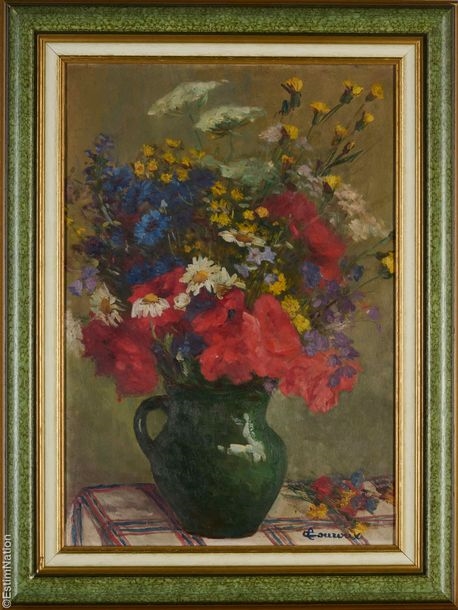 Artwork by Cécile Couroux, Bouquet of field flowers, Made of Oil on cardboard