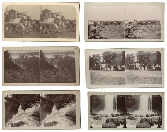 Port at the bottom of the river; Mass exit; Government house; Orange sellers on the port; Refuge; Panorama of "los Saltos" Costa Brazilena; Iguazú Falls. Salto Lanusse by Alfredo Hamelle, c. 1880-1904