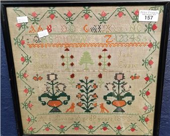 Framed tapestry sampler, Ann Evans - Ann Evans