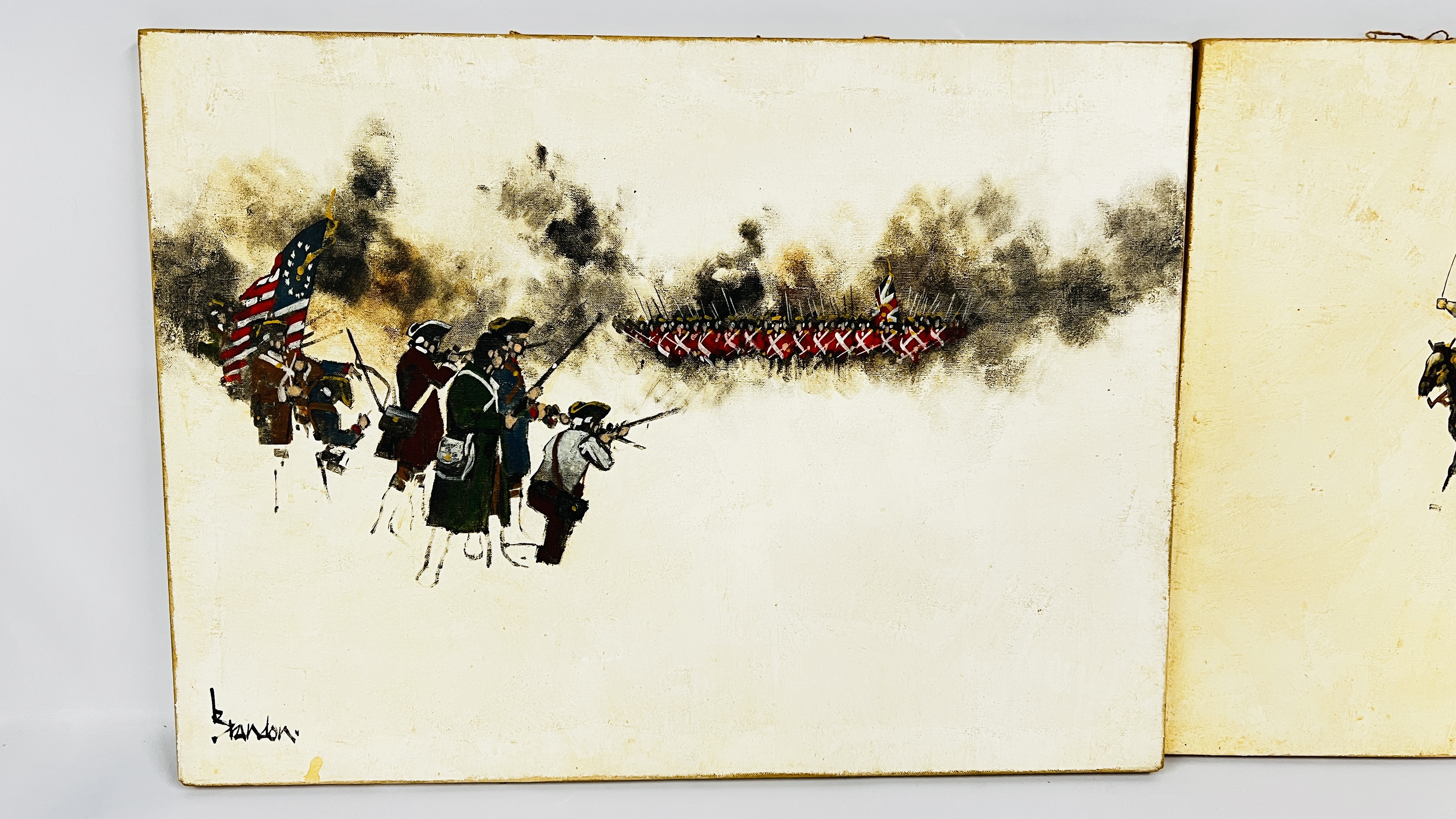 Brandon Cross | TWO BRANDON CROSS OIL ON CANVAS BATTLE PAINTINGS ...