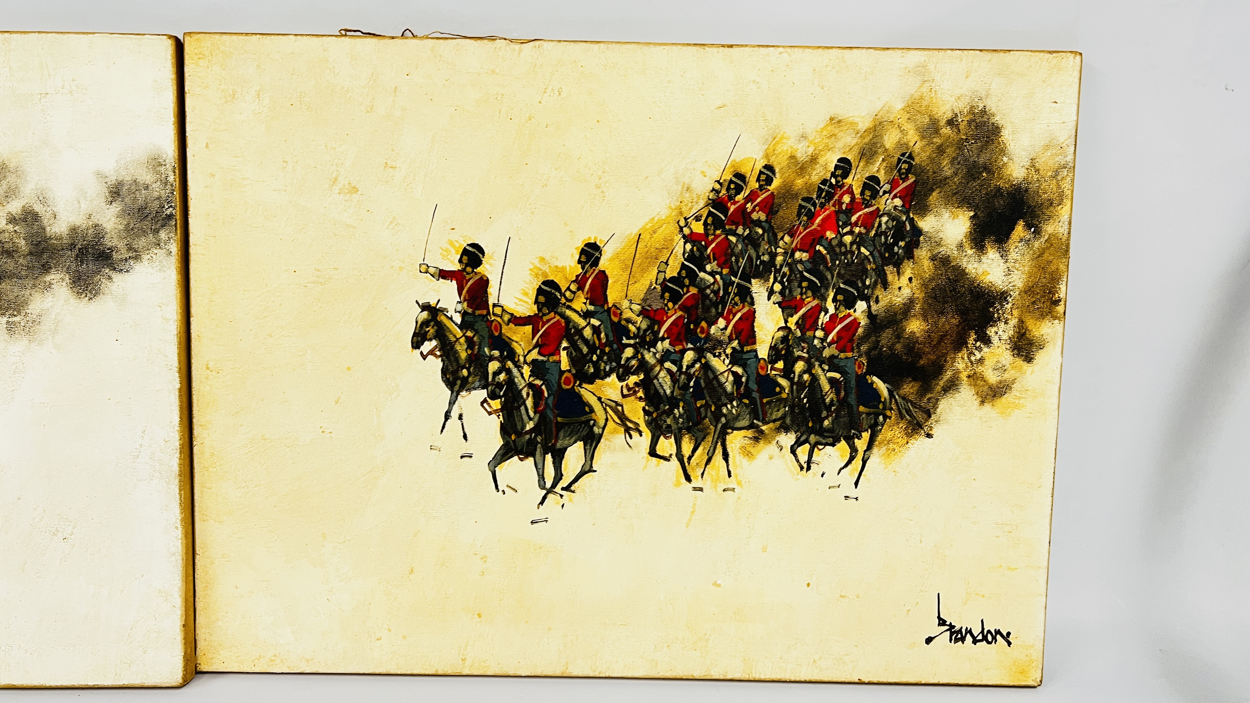Brandon Cross | TWO BRANDON CROSS OIL ON CANVAS BATTLE PAINTINGS ...