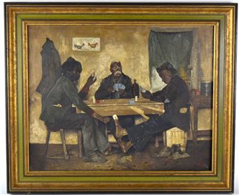 Black Americana The Skin Game African American Poker Game 1903 Oil On Canvas Painting - Irving Sinclair