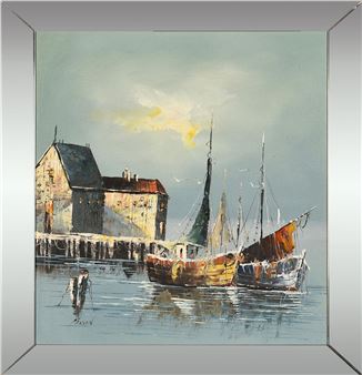Signed Melton, Boats by the Docks - DOCKS