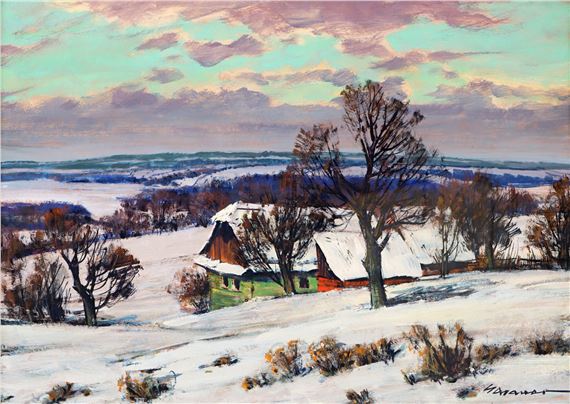 Západ slunce nad zimní krajinou by Karel Schauer