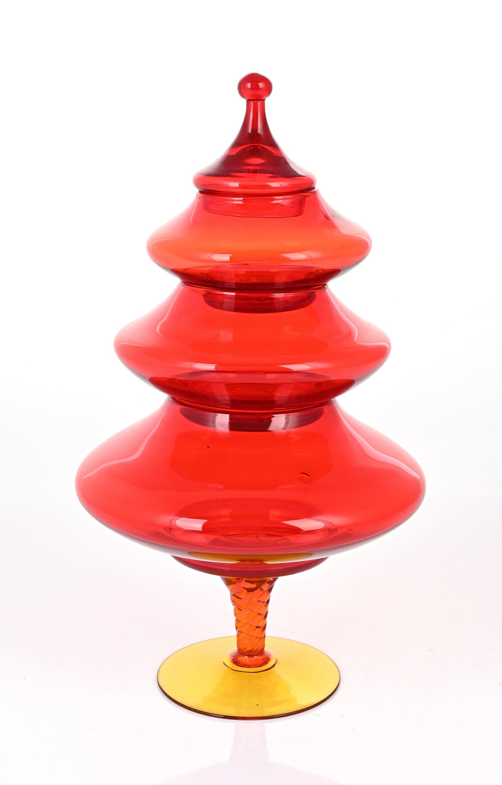 Amber | Empoli handblown glass stacking candy dishes in red, the base ...