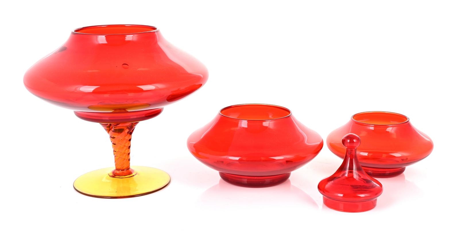 Amber | Empoli handblown glass stacking candy dishes in red, the base ...
