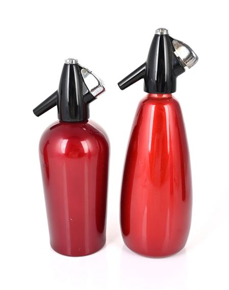 Black | Collection of five soda syphons in red, magenta, and black, one ...