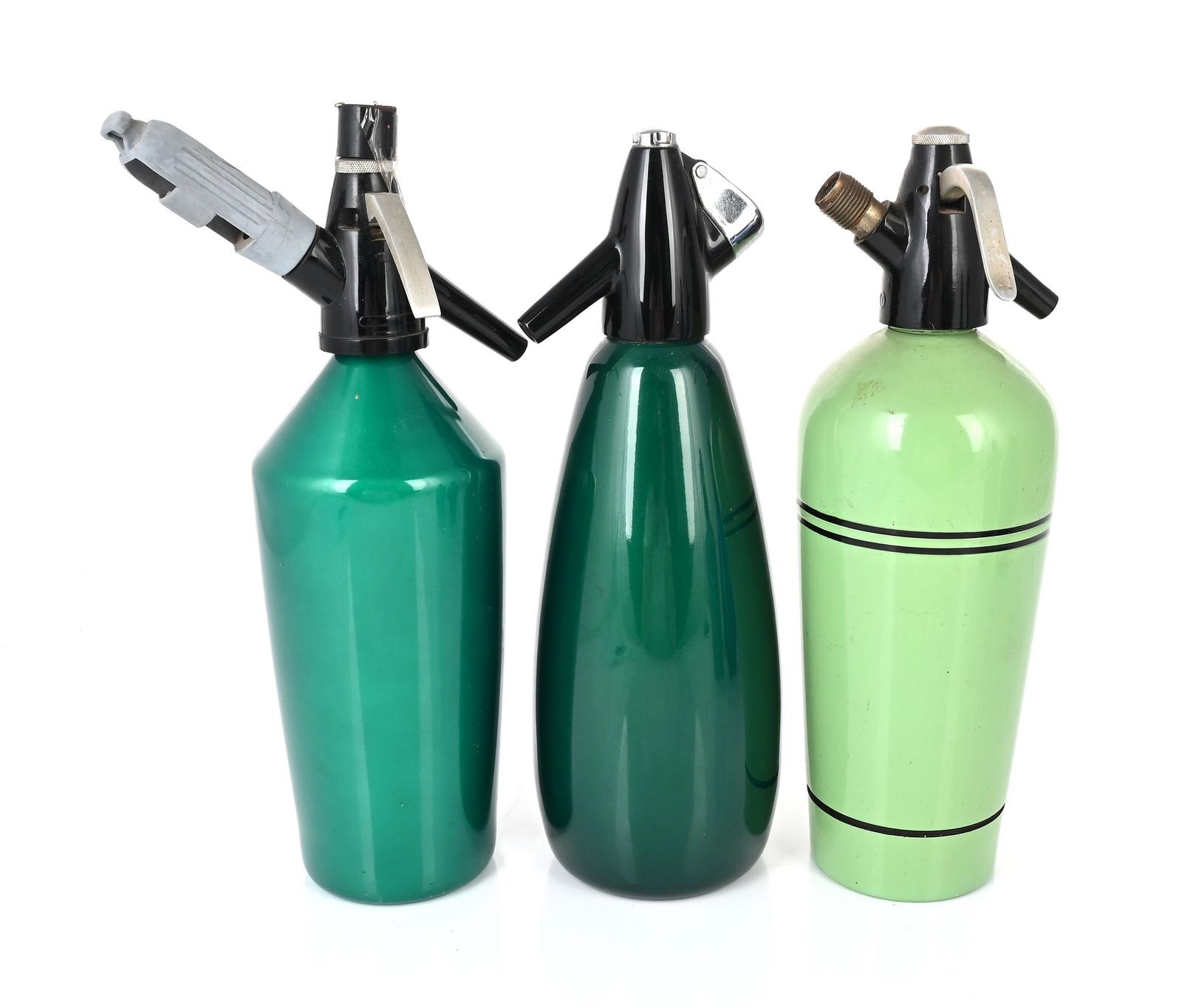 Green | Collection of five soda syphons in tones of green and blue, two ...