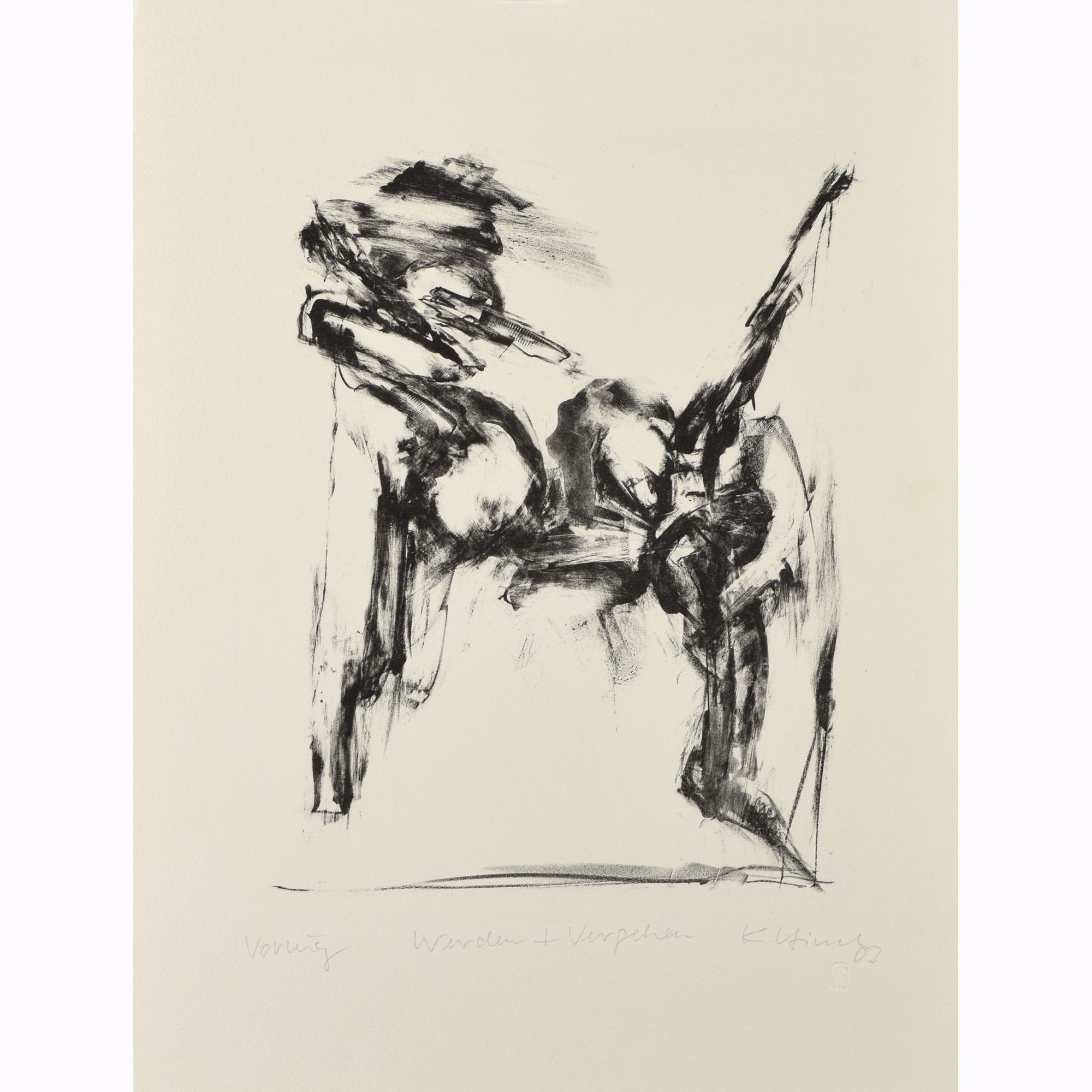 Artwork by Klaus Hirsch, 3 Lithografien: WERDEN + VERGEHEN (2003), Made of charcoal