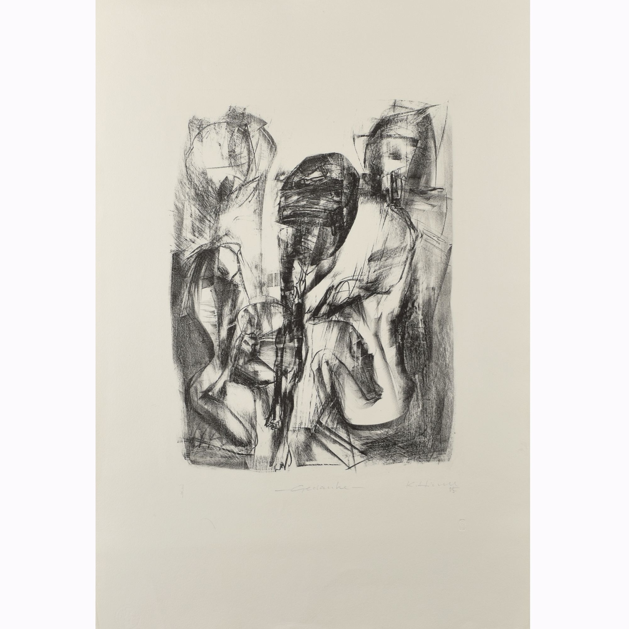 Artwork by Klaus Hirsch, 3 Lithografien: WERDEN + VERGEHEN (2003), Made of charcoal