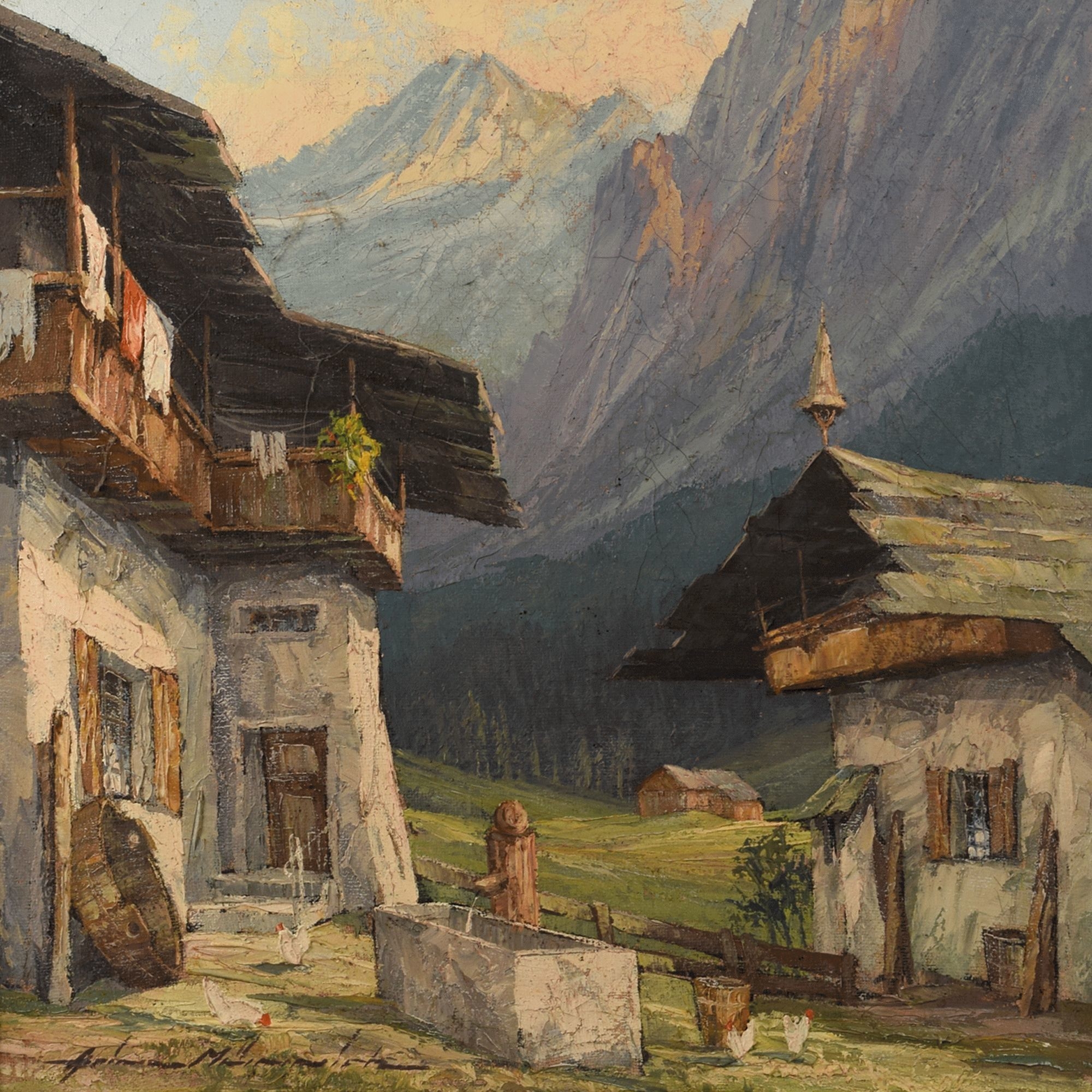 Artwork by Heinz Munnich, BAUERNHOF IN DEN ALPEN, Made of oil on canvas