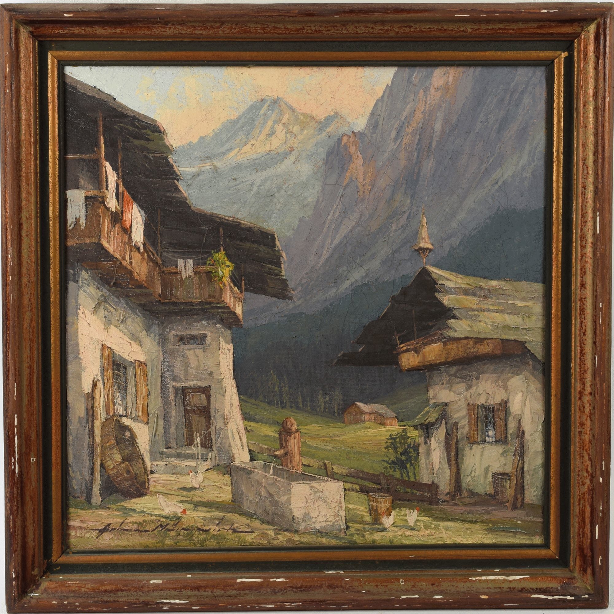Artwork by Heinz Munnich, BAUERNHOF IN DEN ALPEN, Made of oil on canvas