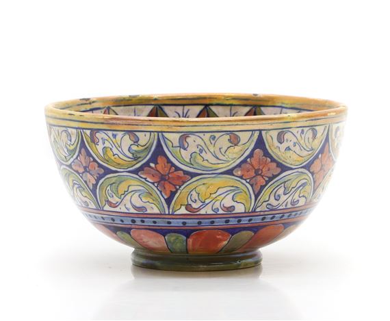 a faience lusterware bowl with portrait of a saint to the interior foliate and floral motifs to the borders and exterior with painted monogram - Alfredo Santarelli