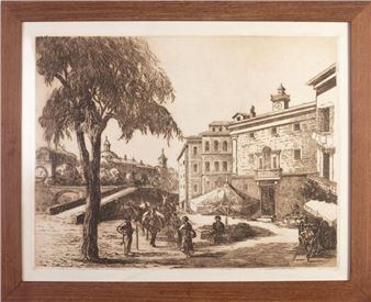 L’église de la Miséricorde sur le Cours Saleya à Nice / Le Lycée de Nice (avant le lycée Masséna) Deux gravures  sur les deux faces de la même feuille de papier - Maurice Salomon de Benedetti