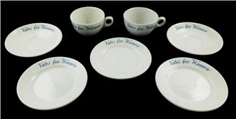 Votes for Women Suffragette themed plates and teacups - John Maddock