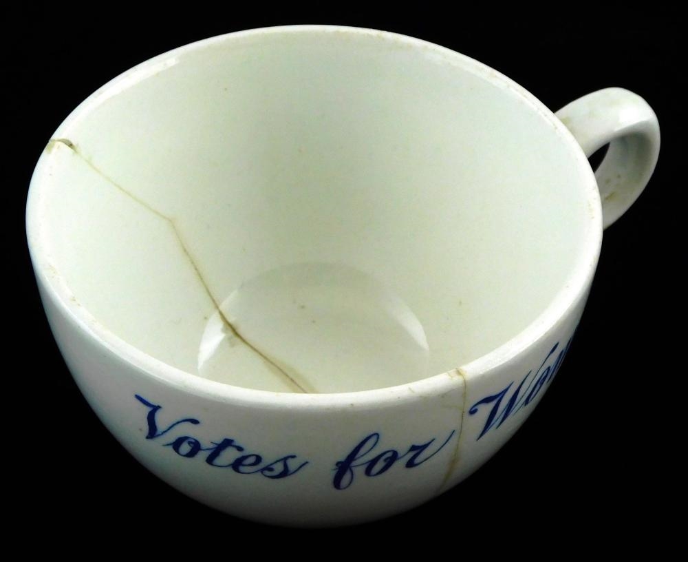 Artwork by John Maddock, Votes for Women Suffragette themed plates and teacups, Made of porcelain plates