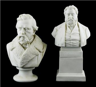 Parian busts of Charles Spurgeon and George Holyoake - George Jacob