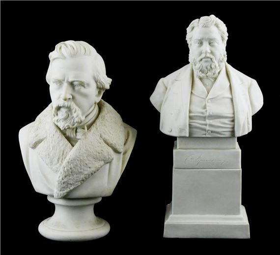 Parian busts of Charles Spurgeon and George Holyoake - George Jacob