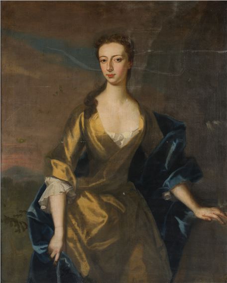 Portrait of Miss Jones, three-quarter length, wearing a yellow dress by Enoch Seeman