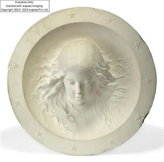 Alexander Munro, Scottish, 1825-1871, a plaster portrait relief roundel of Agnes Gladstone, third quarter 19th century , depicted with flowing hair and closed eyes within star border, 55cm diameter Provenance: Purchased from Joanna Barnes Fine Arts, London, 13 March 1996 - Alexander Munro