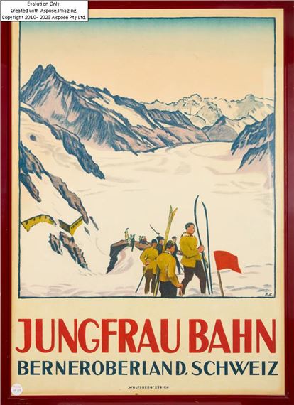 Emil Cardinaux, Swiss, 1877-1936, Jungfrau Bahn , lithograph, 1919, 127 x 90cm Provenance: Christie's, London, Annabel's, 20 November 2018, lot 139 by Emil Cardinaux, 1919