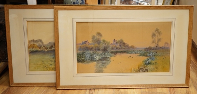 Artwork by J. Stuart, Riverscapes, Made of pair of watercolours