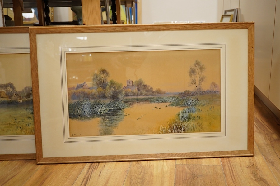 Artwork by J. Stuart, Riverscapes, Made of pair of watercolours